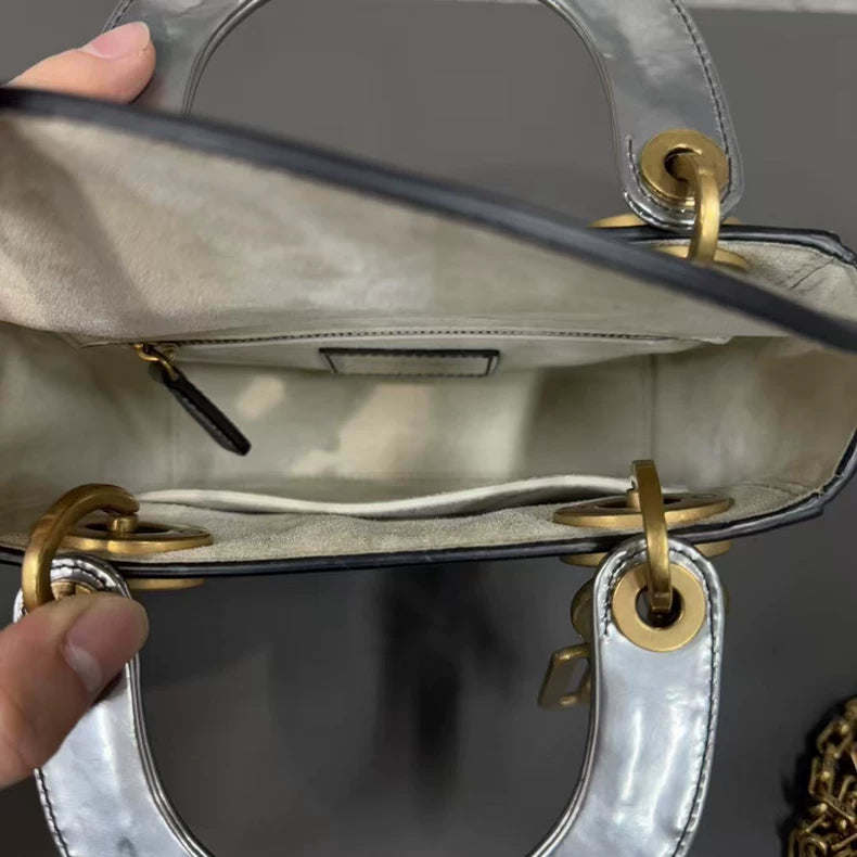 Dior Gray Patent Leather Handbag