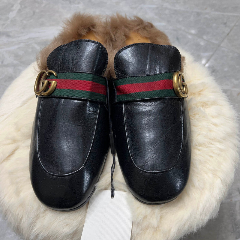Gucci Princetown Black Fur Mules for Men 0079