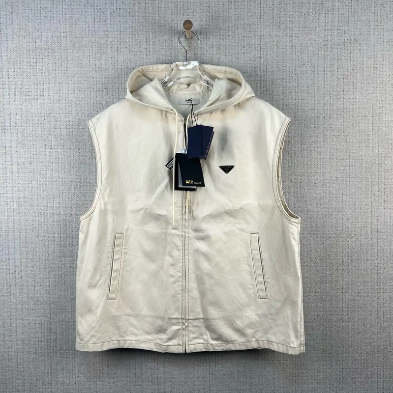 Prada Hooded Vest in Light Cream