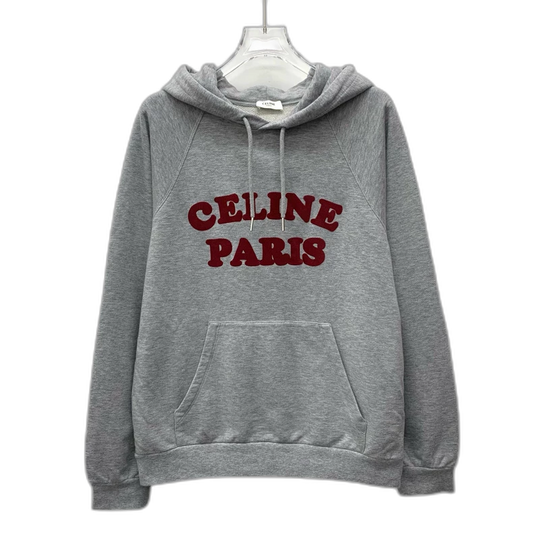 Celine Gray Hooded Sweatshirt with Logo