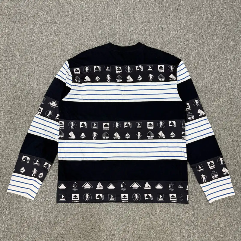 Prada Color Block Cotton Long-Sleeve Sweatshirt