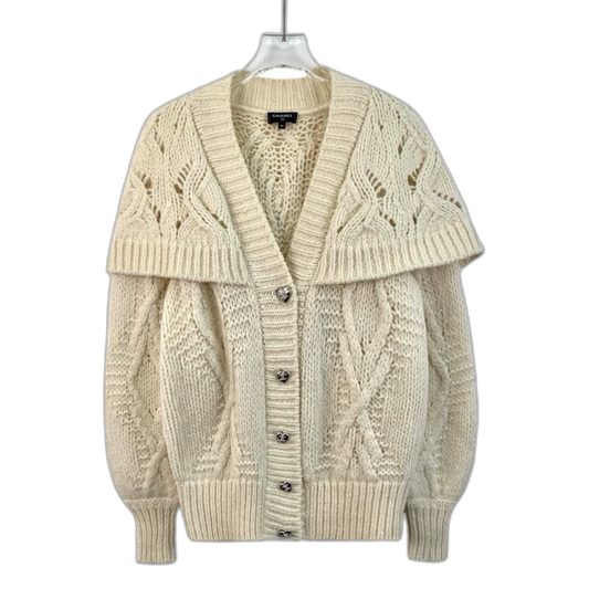 Chanel Beige Heart Button Wool Cardigan