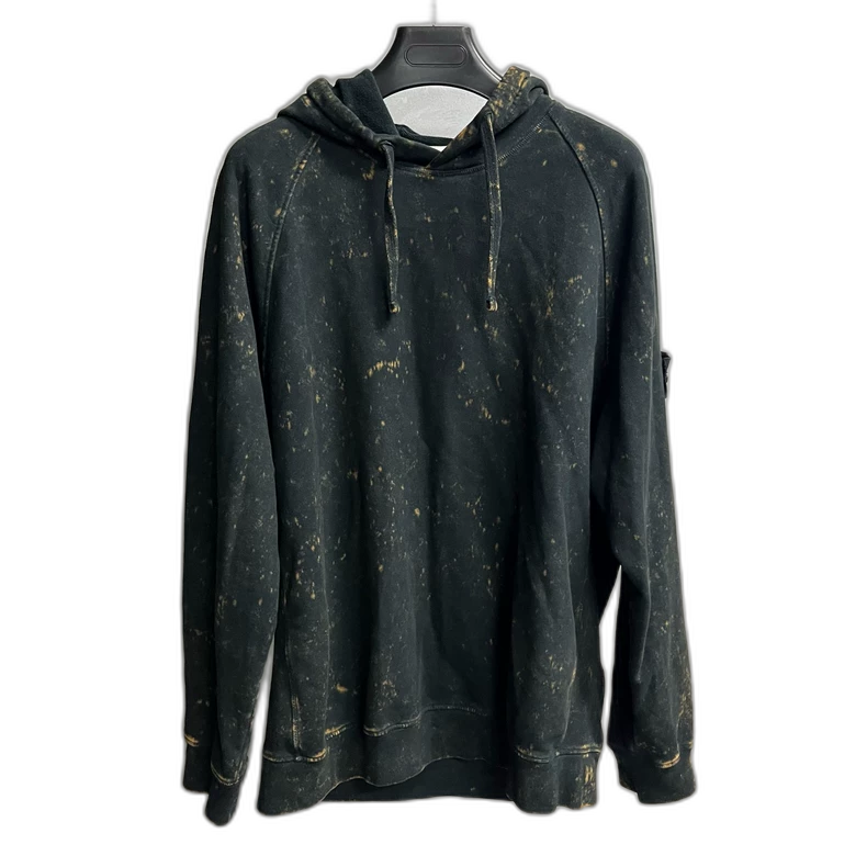 Black Stone Island Hoodie with Bleach Effect