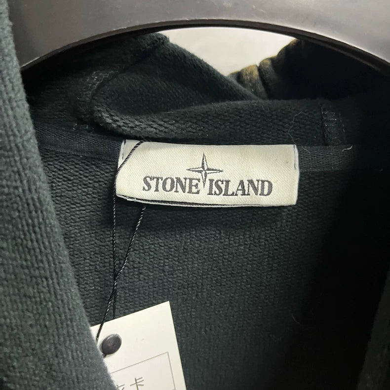 Black Stone Island Hoodie with Bleach Effect