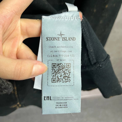 Black Stone Island Hoodie with Bleach Effect