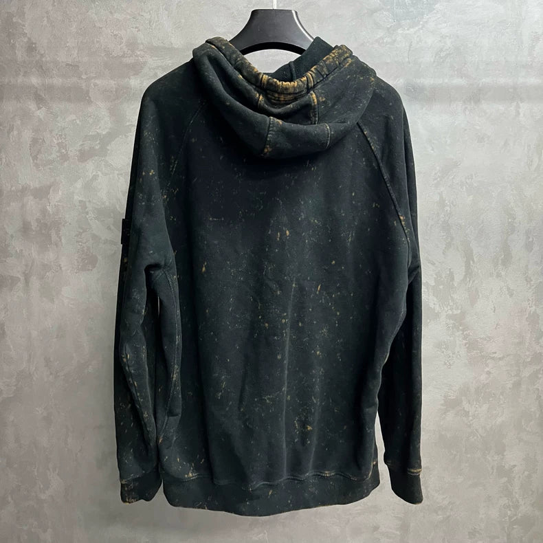 Black Stone Island Hoodie with Bleach Effect