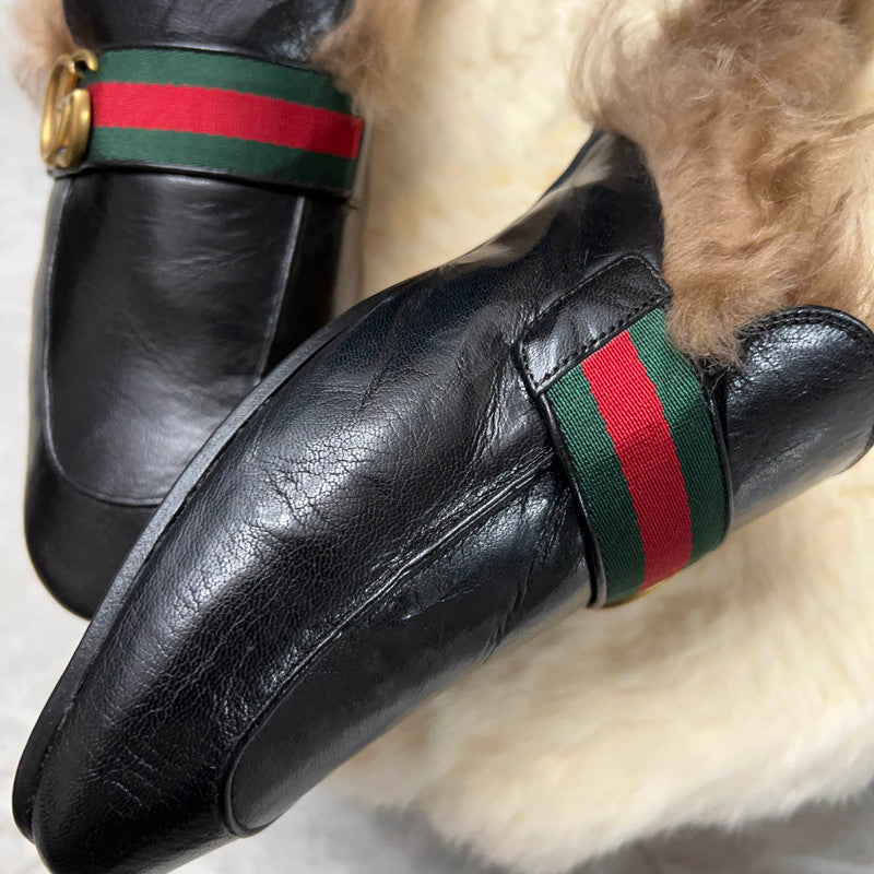 Gucci Black Fur-Lined Loafers for Men 0079