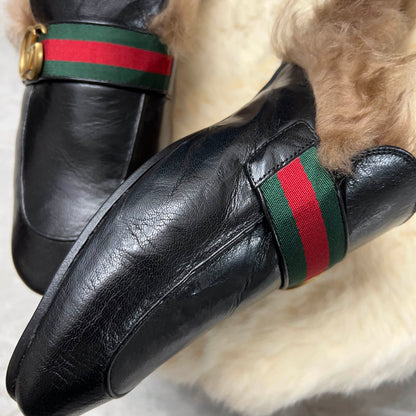 Gucci Black Fur-Lined Loafers for Men 0079