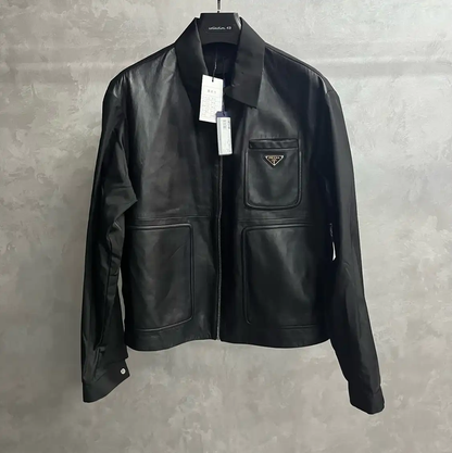 Prada Black Leather Men's Outerwear Jacket