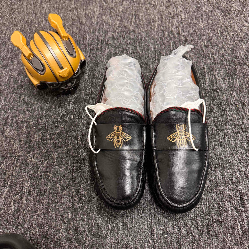 Gucci Black Leather Loafers with Bee Embroidery 0079