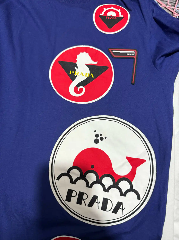 Prada Embroidered Logo Blue Cotton Men's T-Shirt