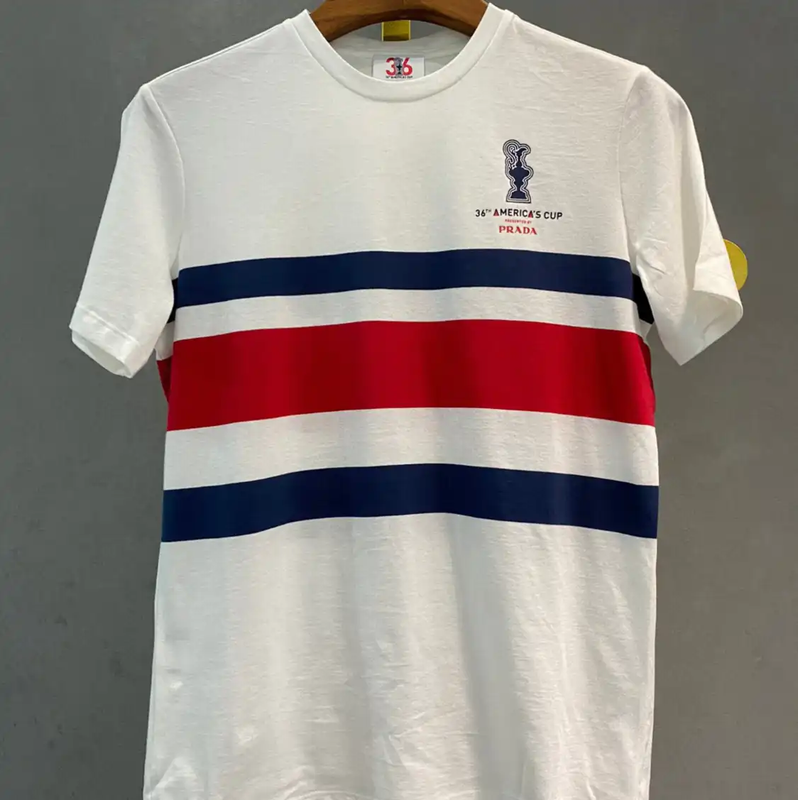 Prada Men's White T-Shirt with Stripes