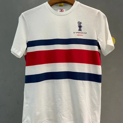 Prada Men's White T-Shirt with Stripes