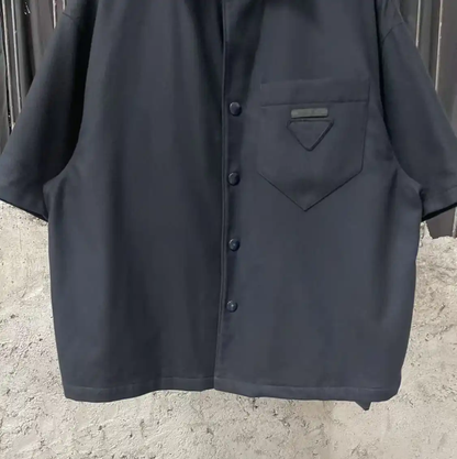 Prada Black Wool Logo Short Sleeve Shirt