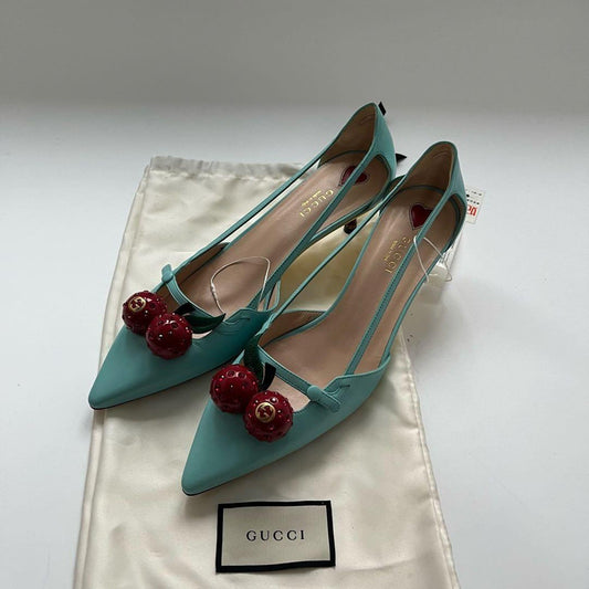Gucci Cherry High Heels in Blue 0079