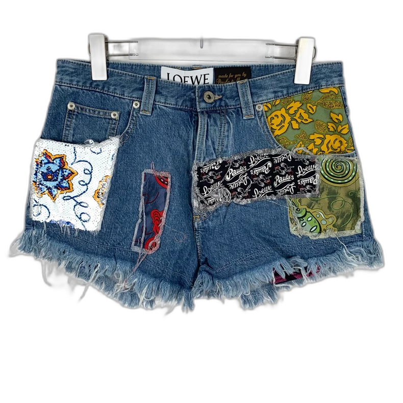 Loewe Blue Graffiti Sequined Denim Shorts