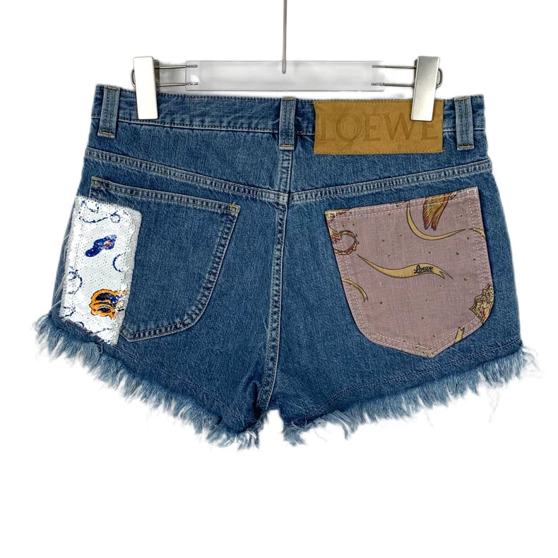 Loewe Blue Graffiti Sequined Denim Shorts