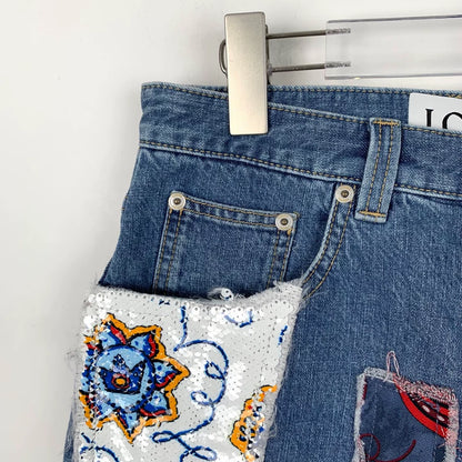 Loewe Blue Graffiti Sequined Denim Shorts