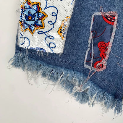 Loewe Blue Graffiti Sequined Denim Shorts