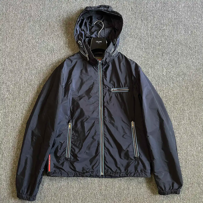 Prada Men's XL Navy Jacket with Hood