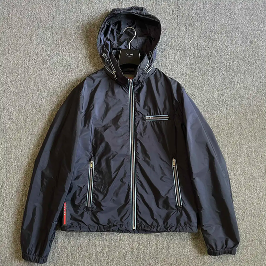 Prada Men's XL Navy Jacket with Hood