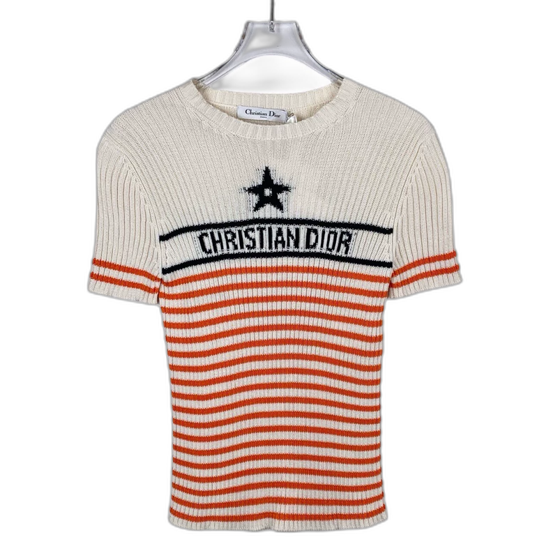 Dior Logo Striped Knit Short Sleeve Shirt