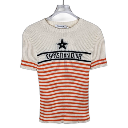 Dior Logo Striped Knit Short Sleeve Shirt