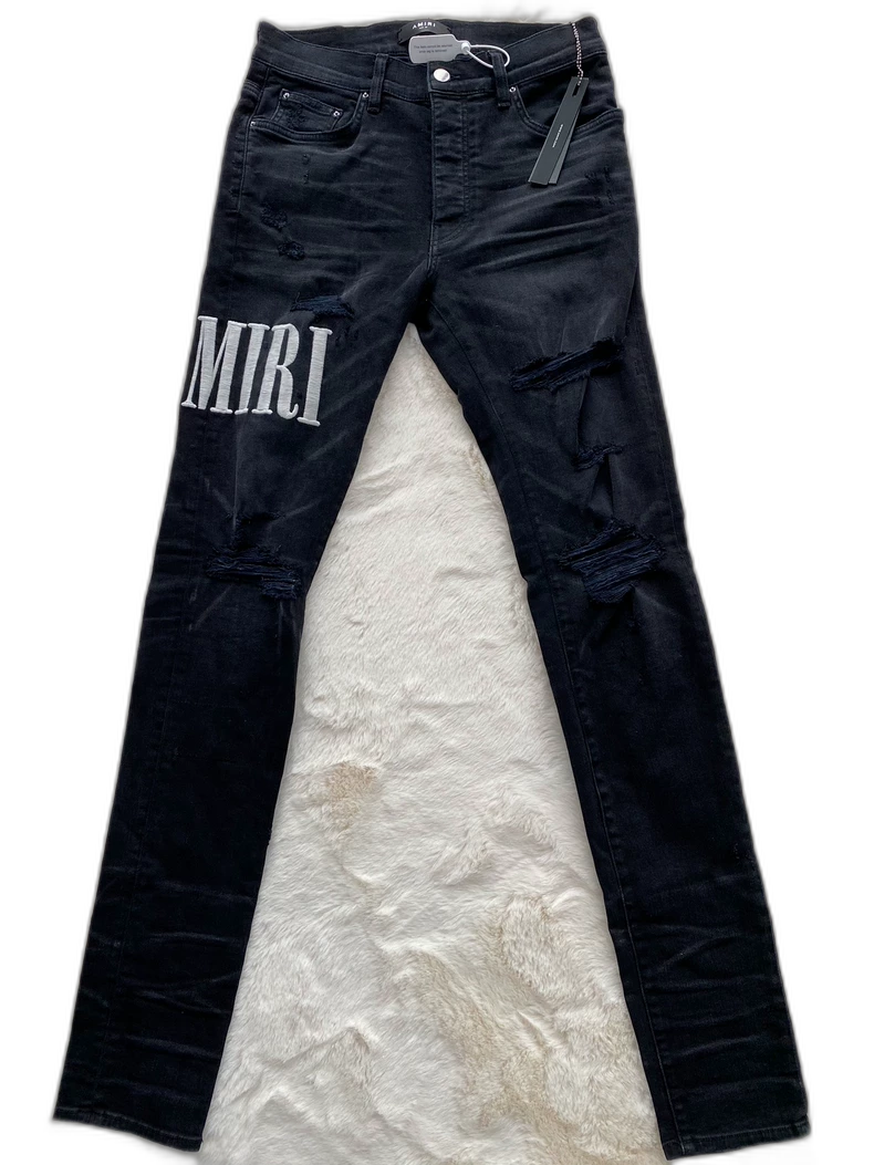 Amiri Black Logo Distressed Denim Pants