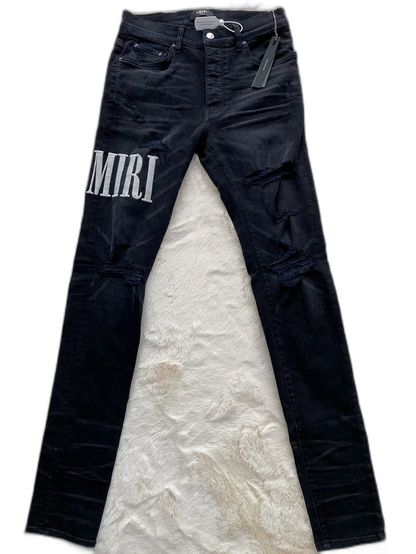 Amiri Black Logo Distressed Denim Pants