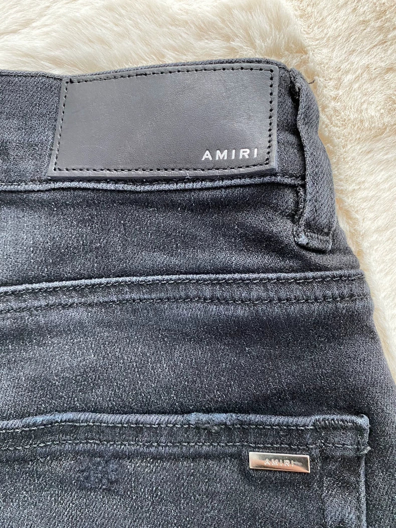 Amiri Black Logo Distressed Denim Pants