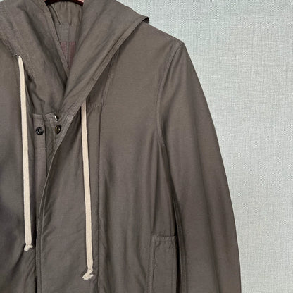 Brown Hooded Long Coat by Rick Owens