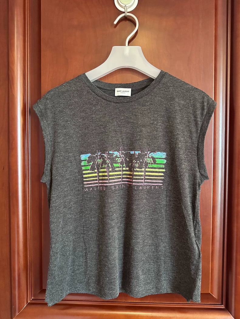 Saint Laurent Gray Printed Casual T-Shirt
