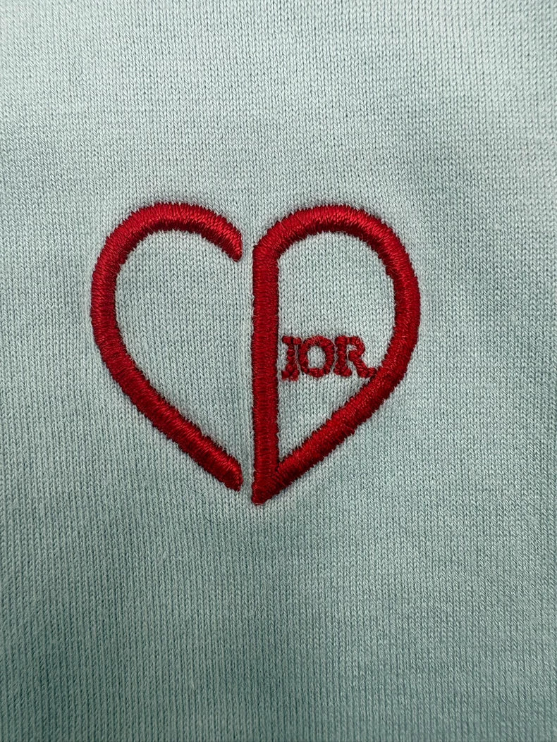Dior Heart Embroidery Logo Short Sleeve T-Shirt
