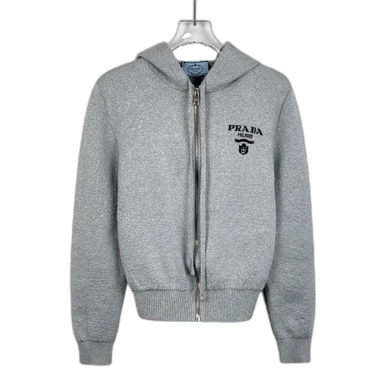 Grey Logo Hoodie Jacket by Prada
