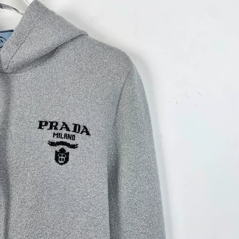 Grey Logo Hoodie Jacket by Prada
