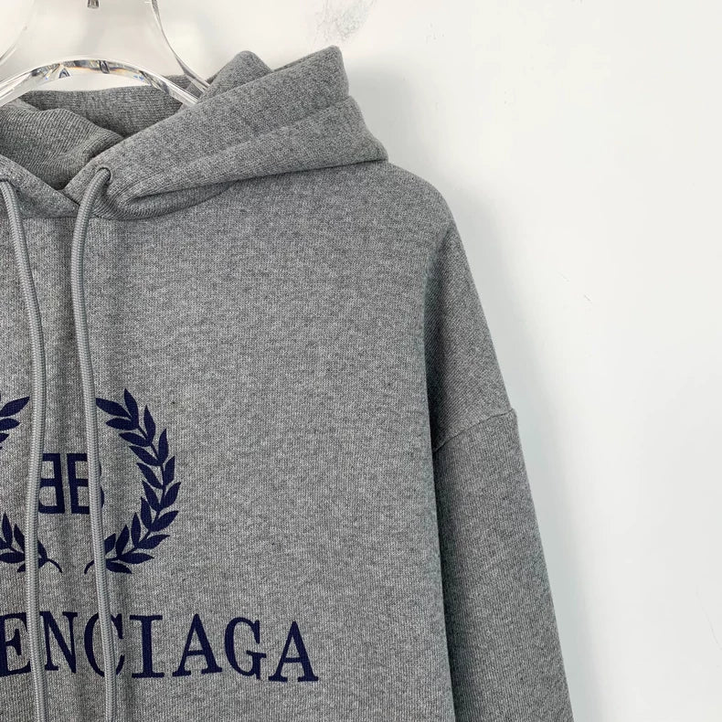 Balenciaga Grey Logo Hoodie with Drawstring