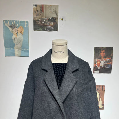 Vintage Double-Breasted Gray Wool Coat