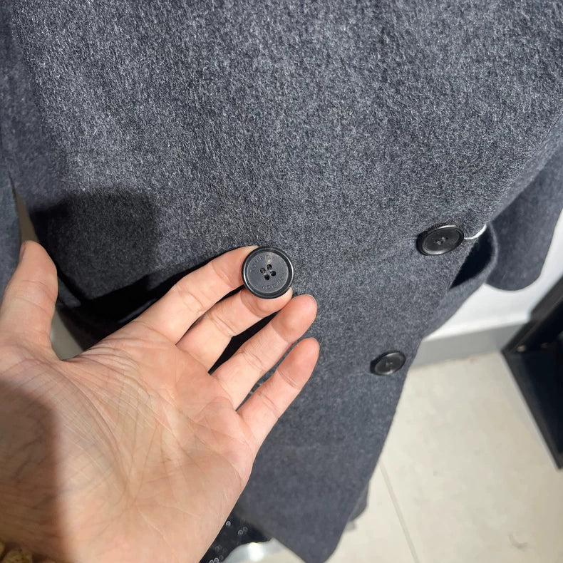 Vintage Double-Breasted Gray Wool Coat