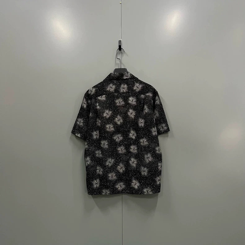 Celine Black Logo Print Short Sleeve Shirt-yf