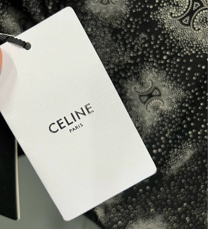 Celine Black Logo Print Short Sleeve Shirt-yf