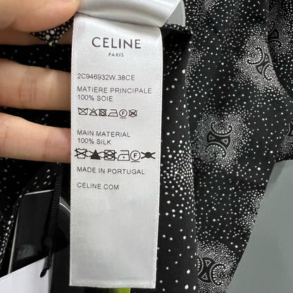Celine Black Logo Print Short Sleeve Shirt-yf