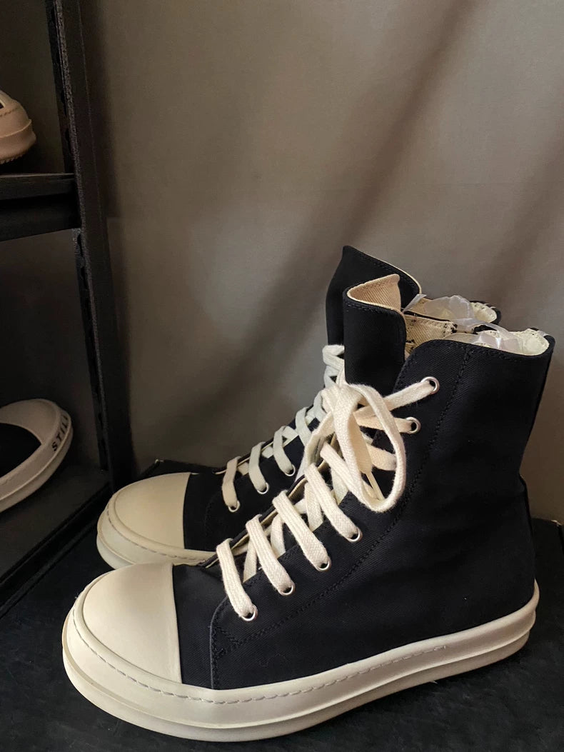 Rick Owens diffusion line silk-like upper high-top canvas shoes-yf