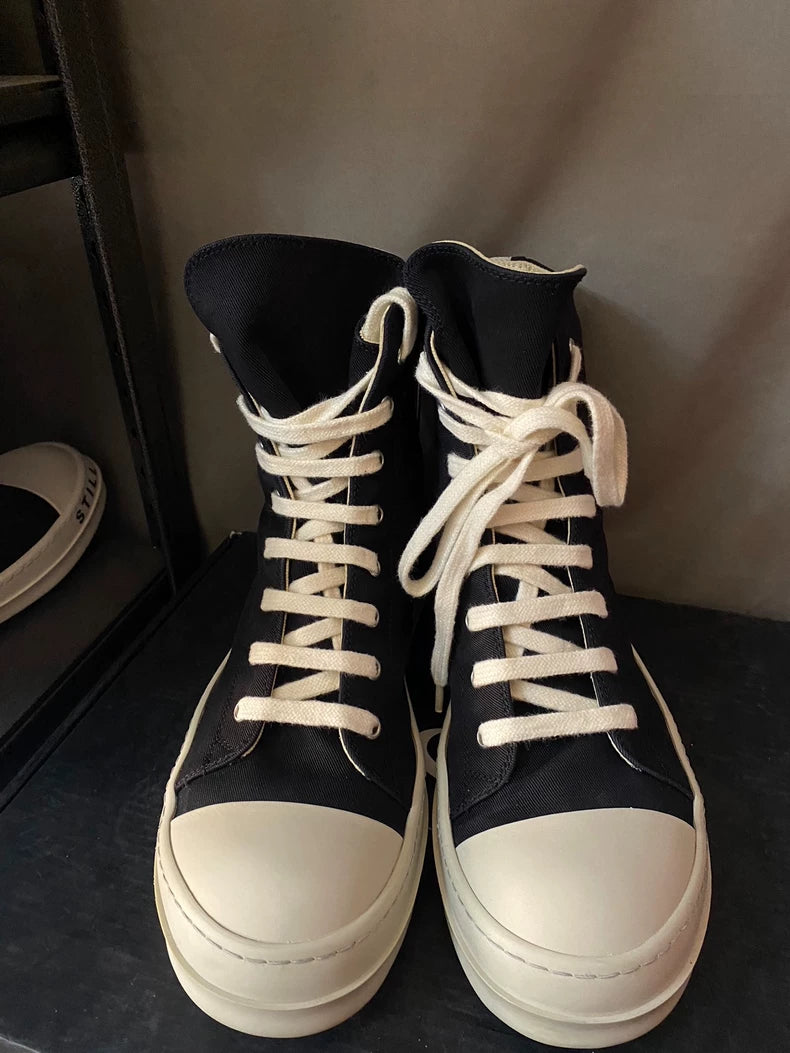 Rick Owens diffusion line silk-like upper high-top canvas shoes-yf