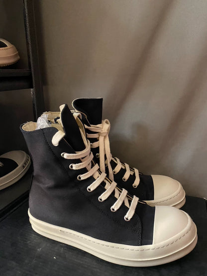 Rick Owens diffusion line silk-like upper high-top canvas shoes-yf