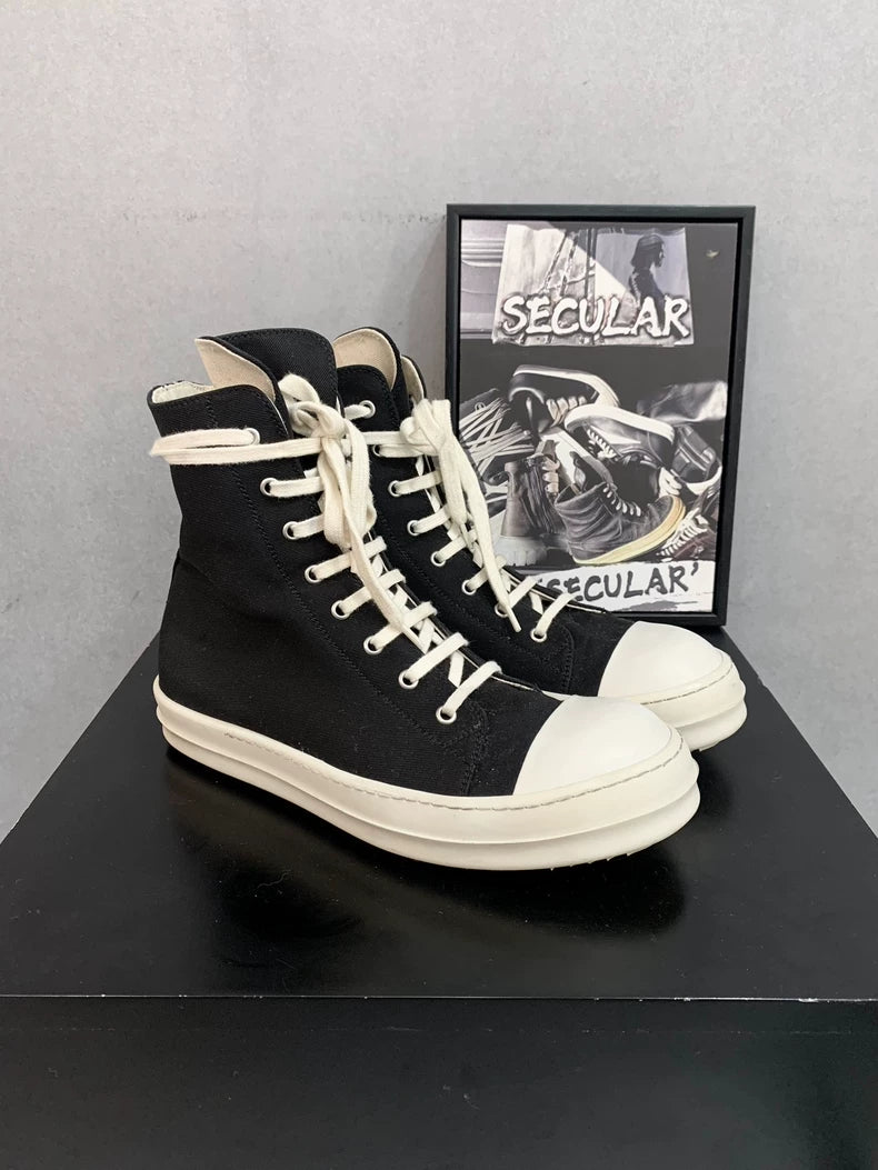 Rick Owens Black and White High-Top Sneakers-yf