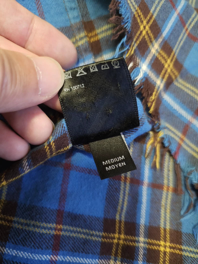 Amiri Blue Plaid Oversize Shirt with Fringe-yf