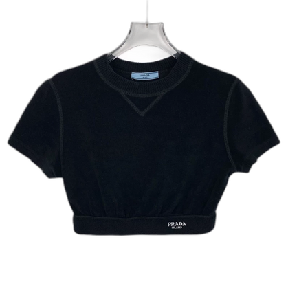 Prada Black Logo Embroidered Cotton T-Shirt