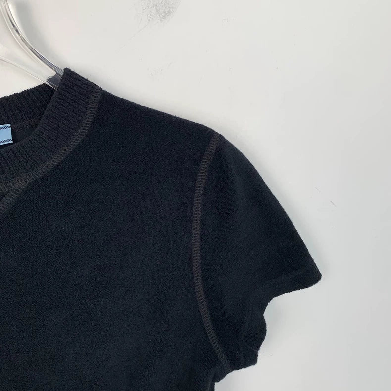 Prada Black Logo Embroidered Cotton T-Shirt