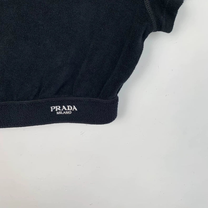 Prada Black Logo Embroidered Cotton T-Shirt