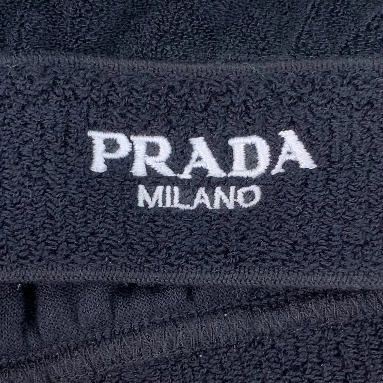 Prada Black Logo Embroidered Cotton T-Shirt